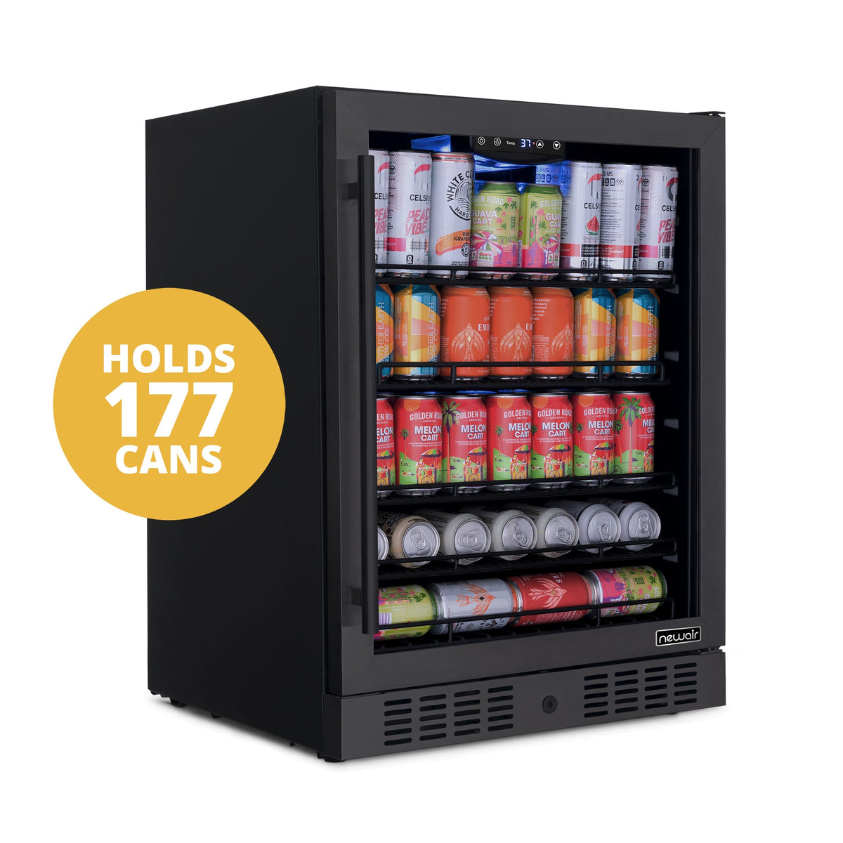 Newair® 177-Can Built-In or Freestanding Black Beverage Fridge - 24"