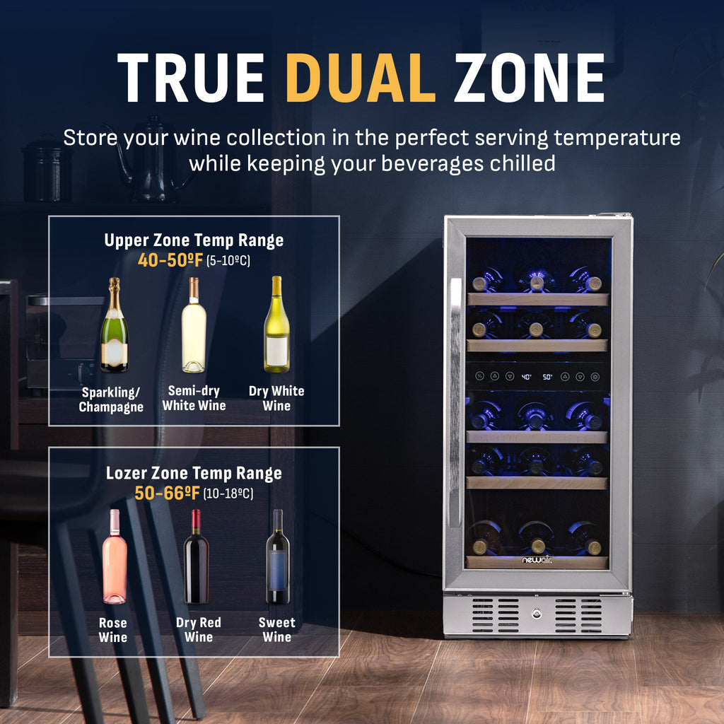 Newair® 29-Bottle 14.8" Stainless Steel Built-In Dual Zone Wine Fridge
