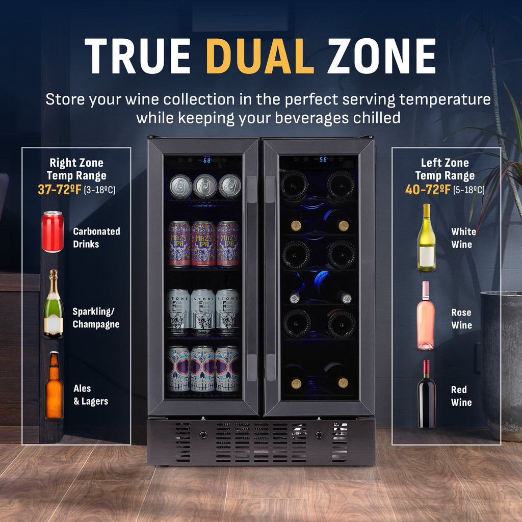 Newair® 24" Black Stainless Steel Dual Zone Wine and Beverage Fridge