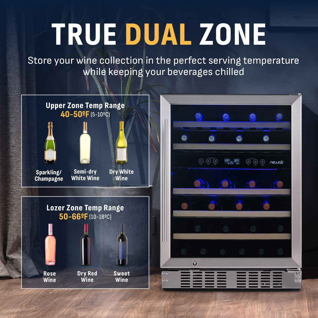 Newair® Premium 46-Bottle Built-In Dual Zone Wine Fridge in Stainless Steel -  23.5"