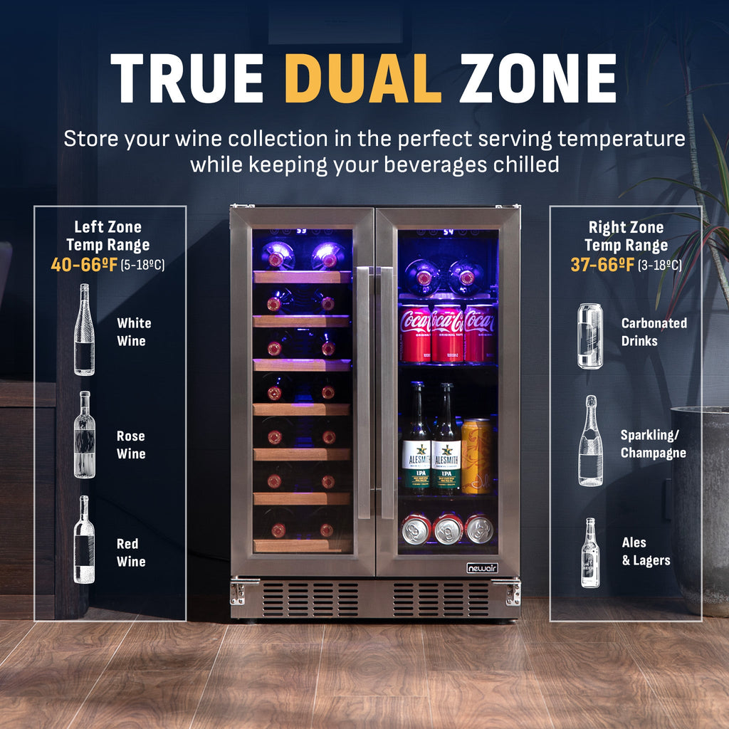 Newair® 24” Stainless Steel Dual-Zone Wine & Beverage Cooler, Built-In or Freestanding