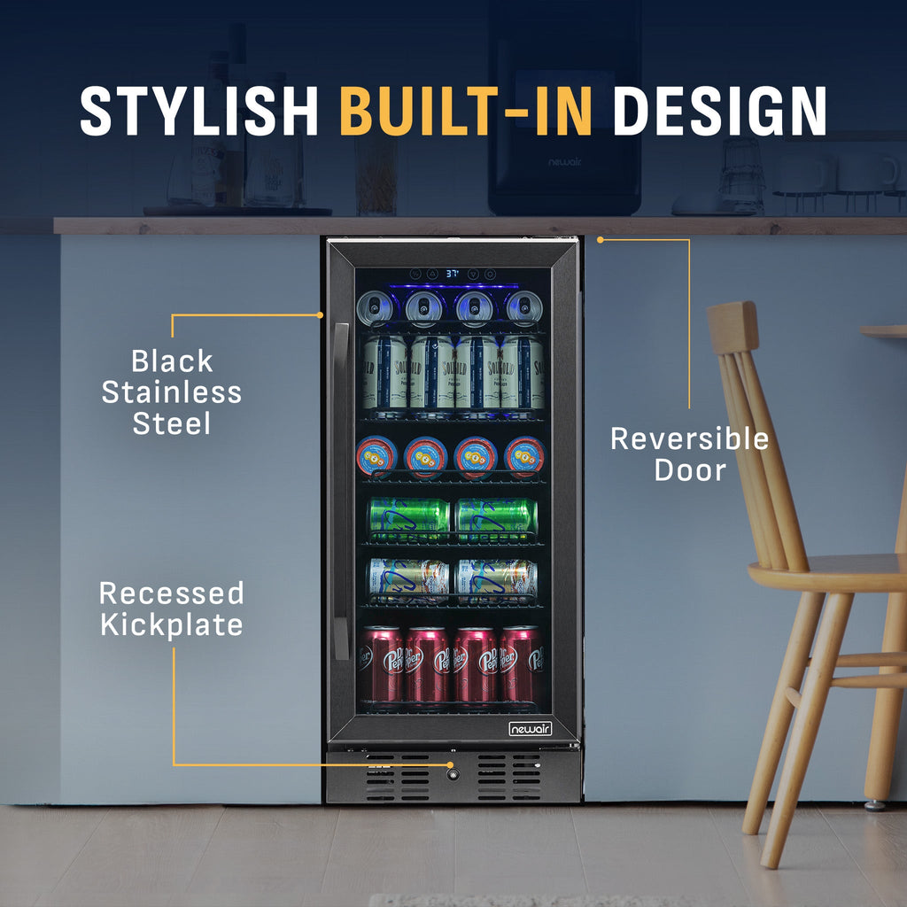 Newair® 96-Can Built-In Black Beverage Fridge - 15"
