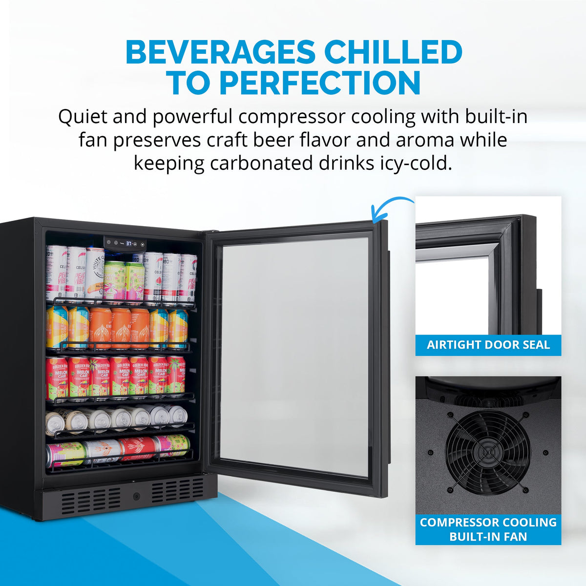 Newair® 177-Can Built-In or Freestanding Black Beverage Fridge - 24"