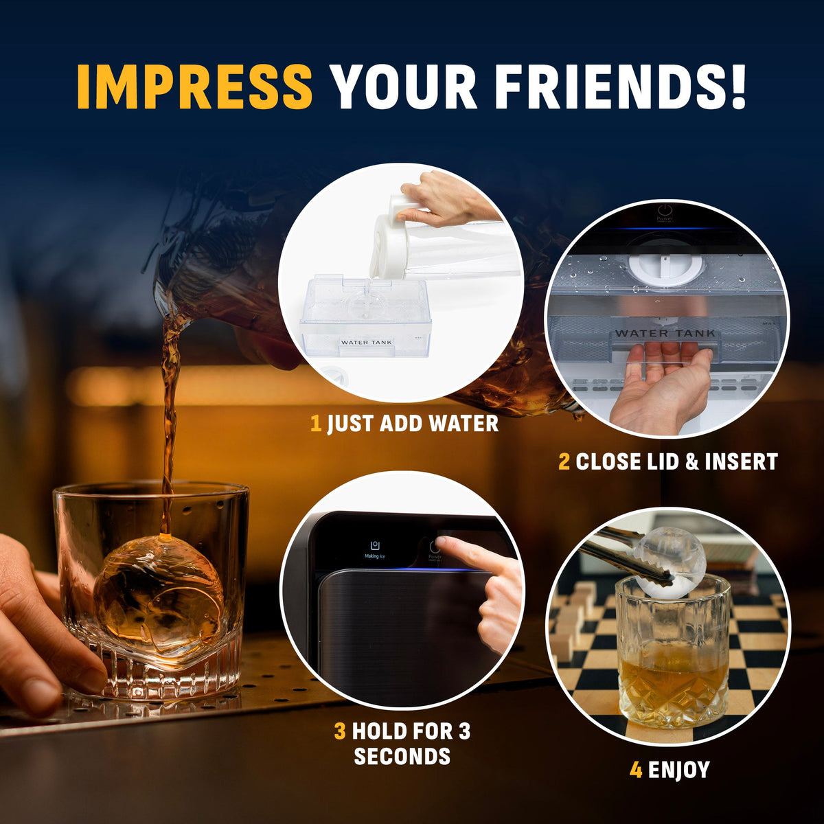 Newair® Countertop Whiskey Ice Ball Maker 32 Ice Spheres / 24 Hours