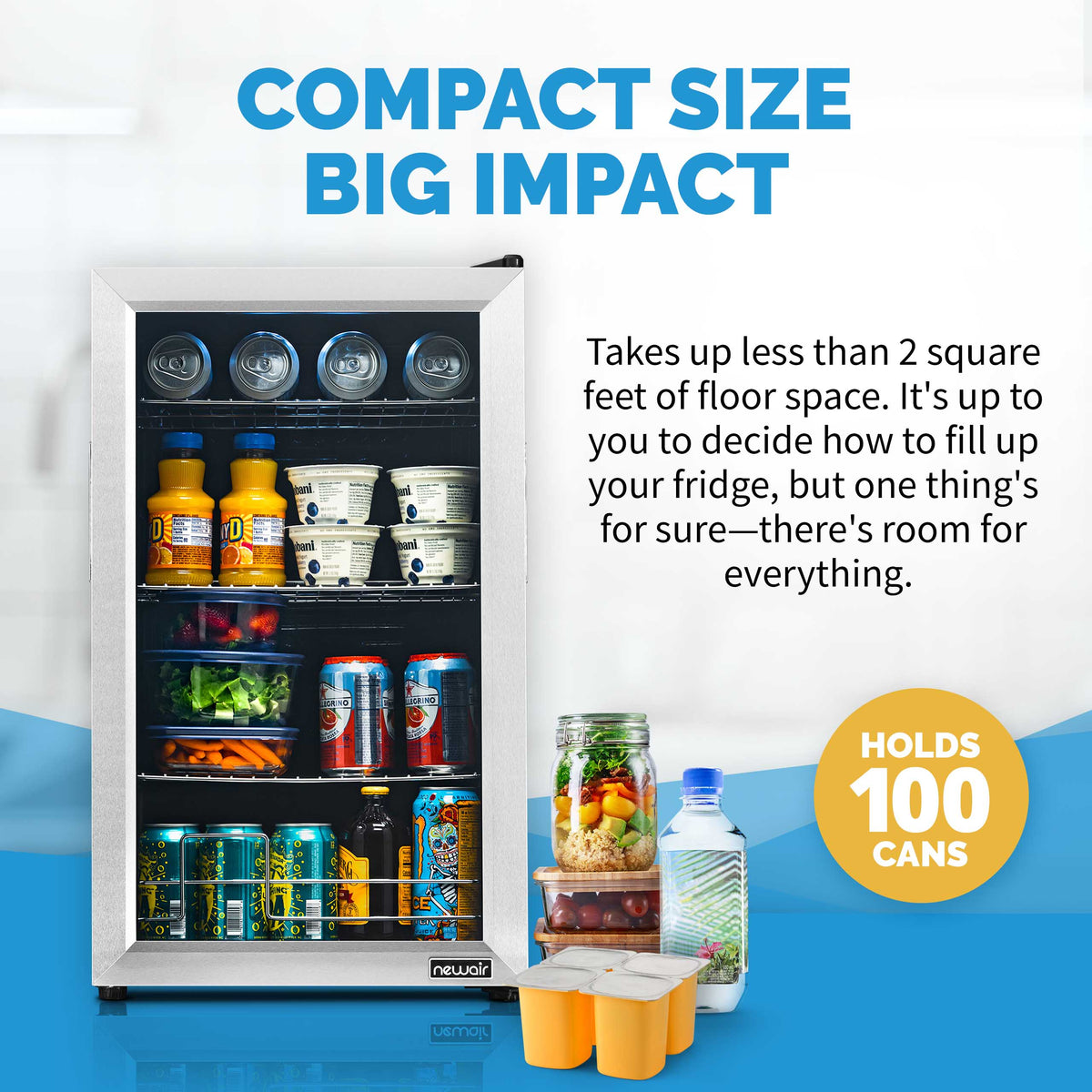 Newair® 100-Can Freestanding Stainless Steel Beverage Fridge - 16.93"
