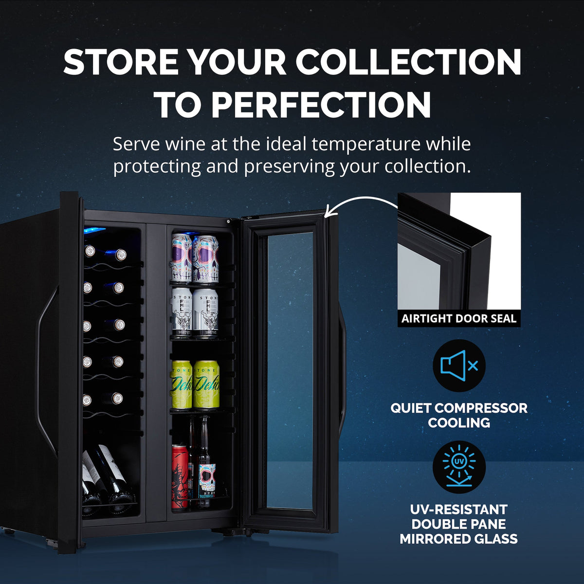 Newair® 39-Can, 12-Bottle Freestanding Dual Zone Beverage Fridge -20"
