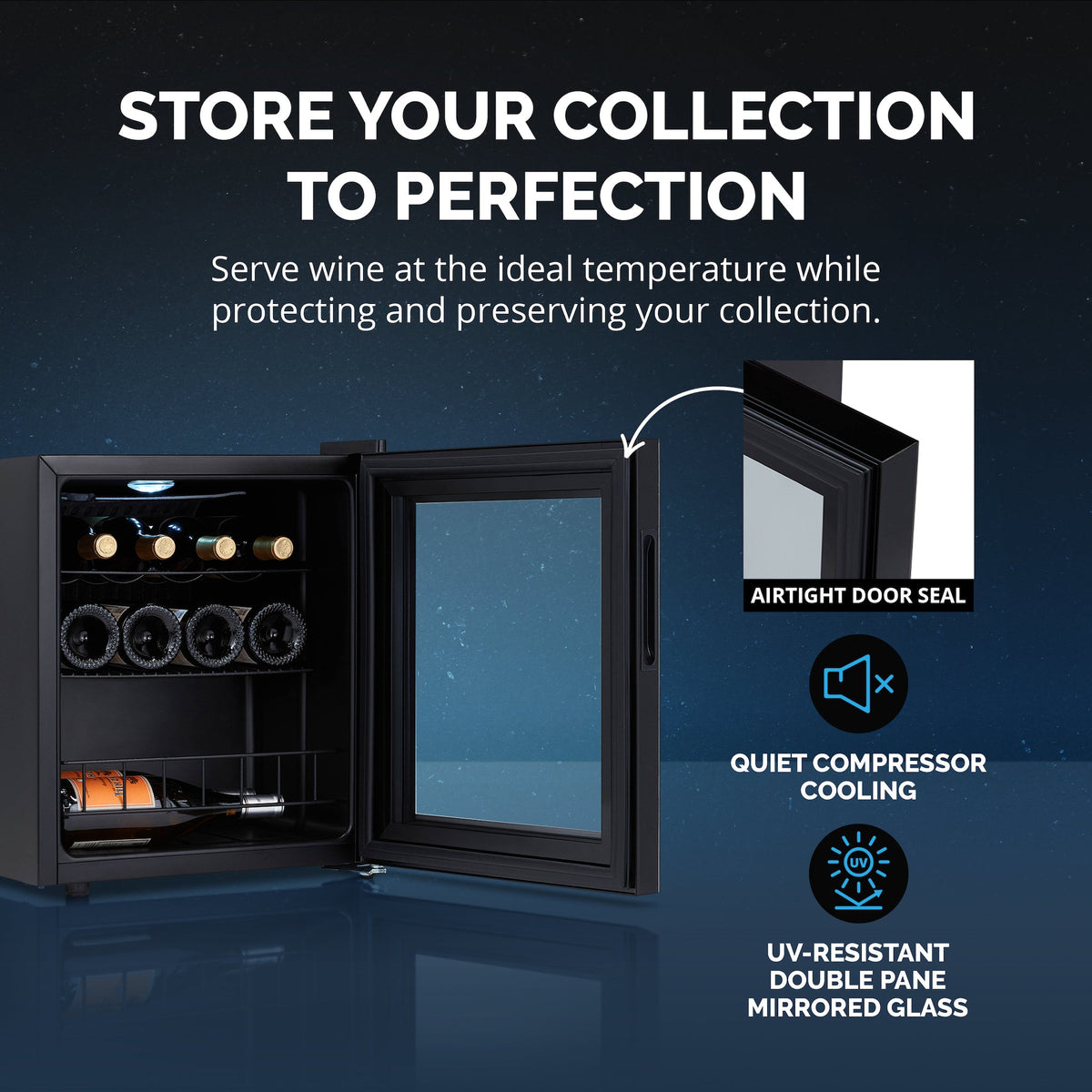Newair® 16-Bottle 16.9" Shadowᵀᴹ Series Freestanding Wine Fridge