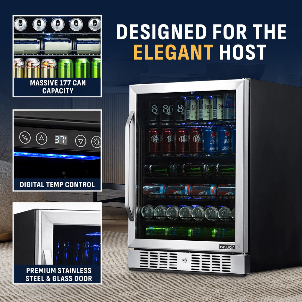Newair® 177-Can Built-In Beverage Fridge in Stainless Steel - 24"