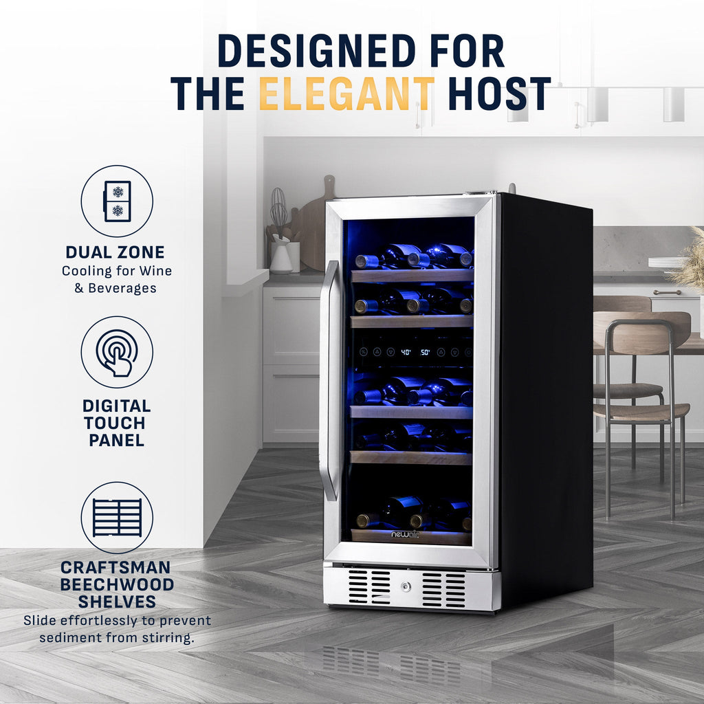 Newair® 29-Bottle 14.8" Stainless Steel Built-In Dual Zone Wine Fridge