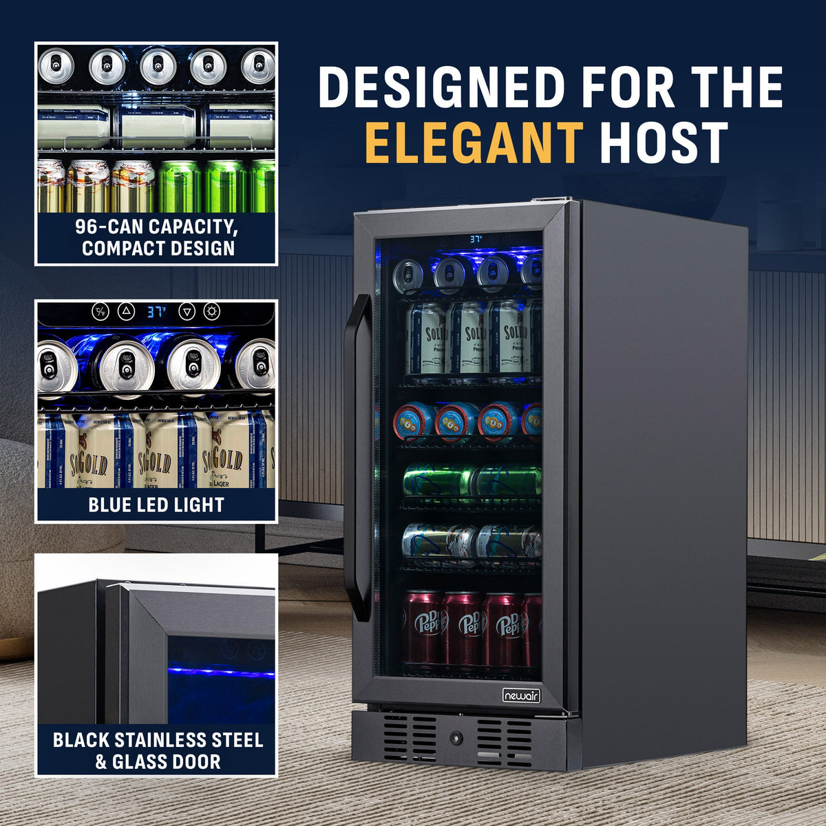 Newair® 96-Can Built-In Black Beverage Fridge - 15"