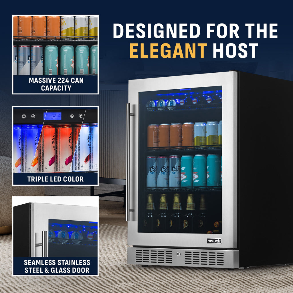 Newair® 224-Can Built-In Stainless Steel Beverage Fridge - 24"