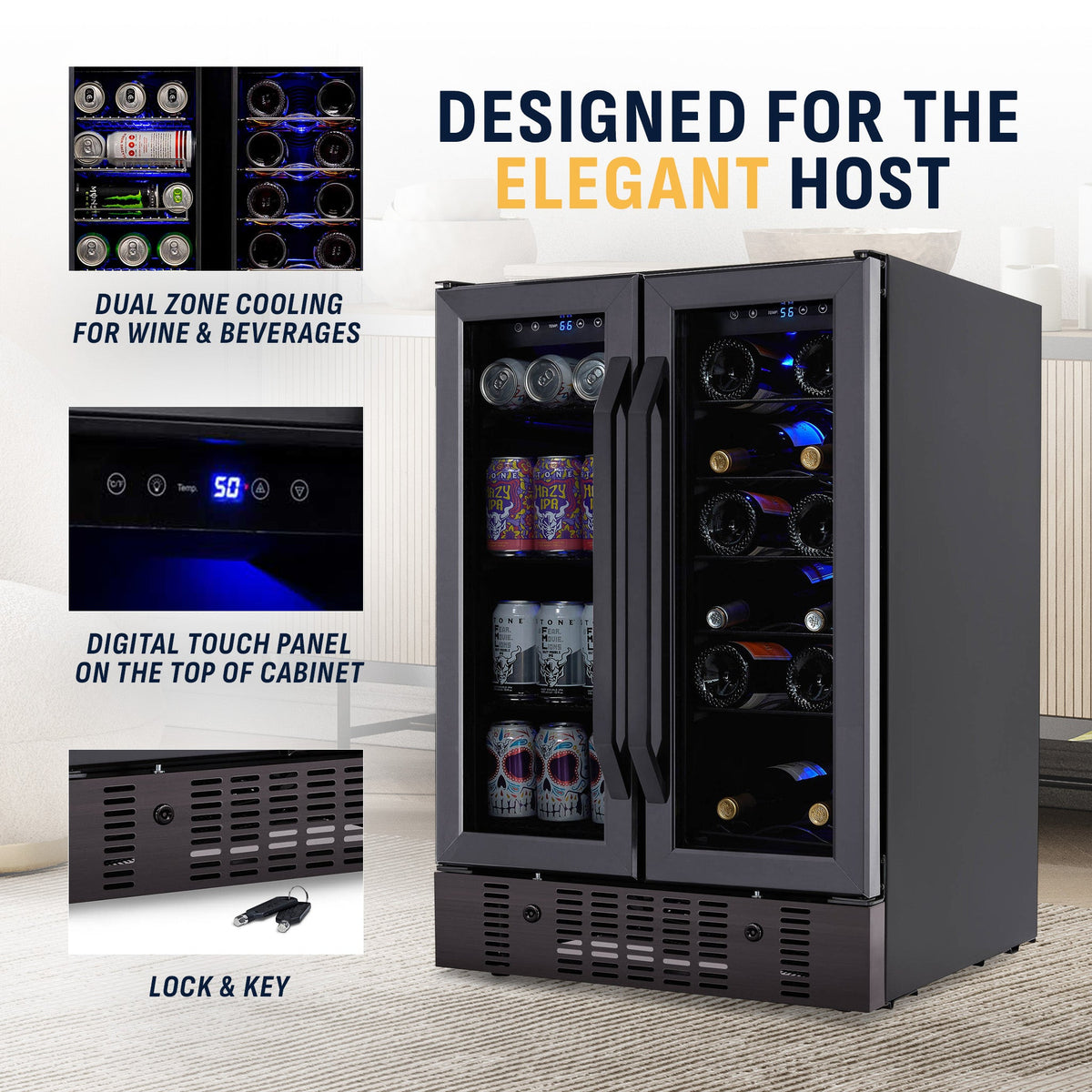 Newair® 24" Black Stainless Steel Dual Zone Wine and Beverage Fridge