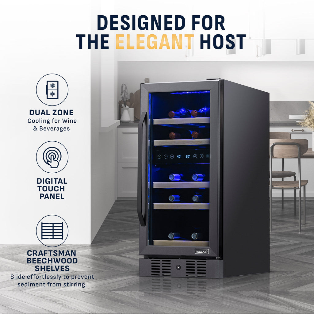 Newair® 29-Bottle 14.8" Black Built-In Dual Zone Wine Fridge