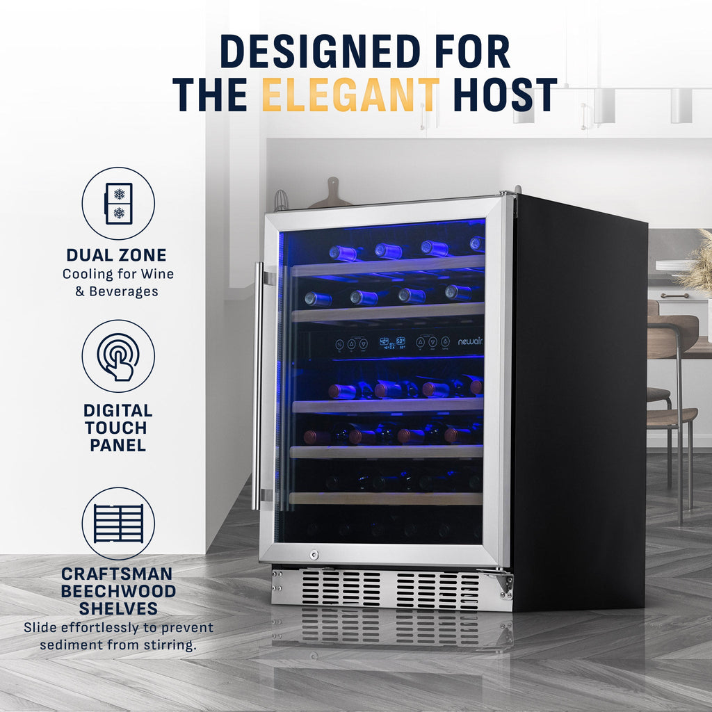 Newair® Premium 46-Bottle Built-In Dual Zone Wine Fridge in Stainless Steel -  23.5"
