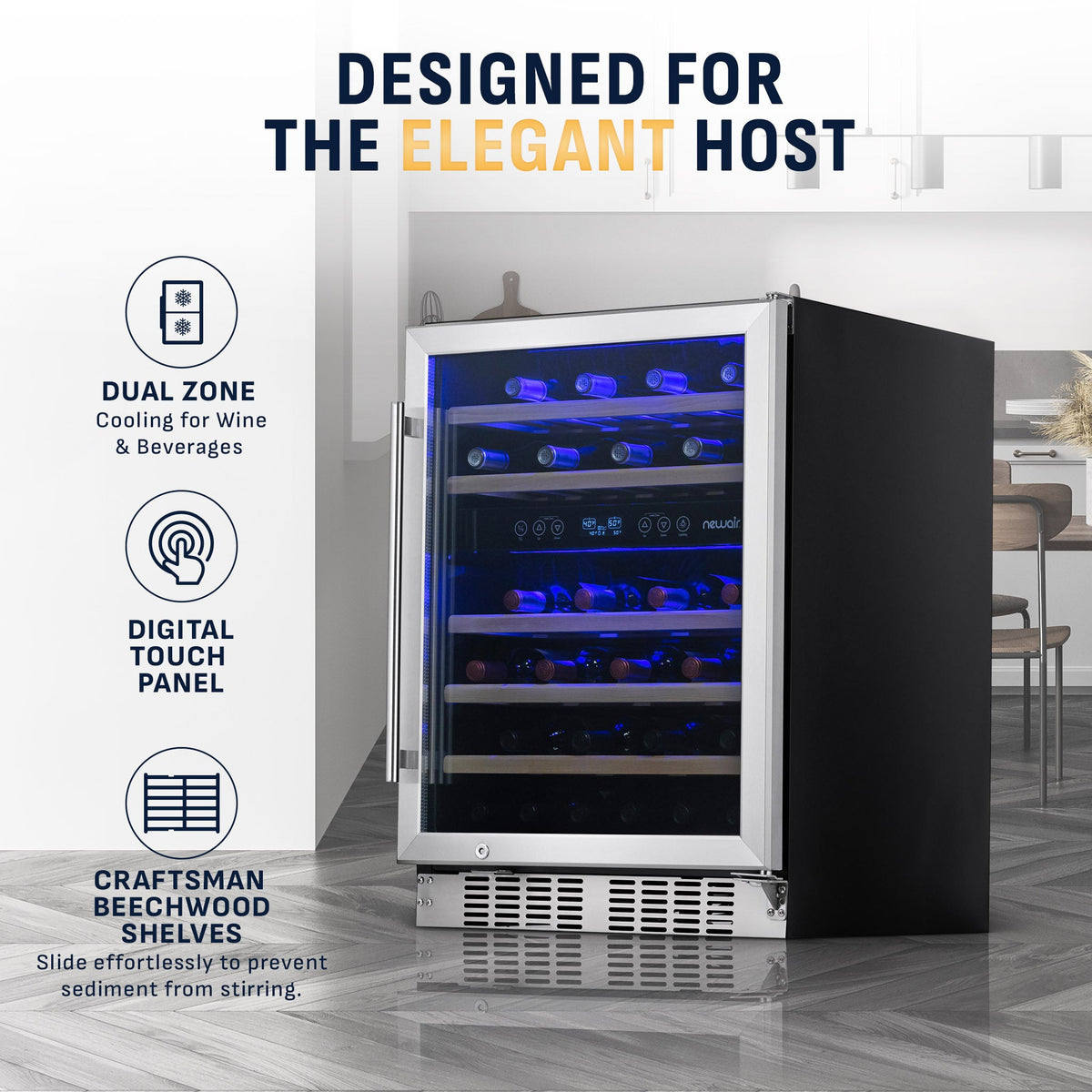 Newair® Premium 46-Bottle Built-In Dual Zone Wine Fridge in Stainless Steel -  23.5"