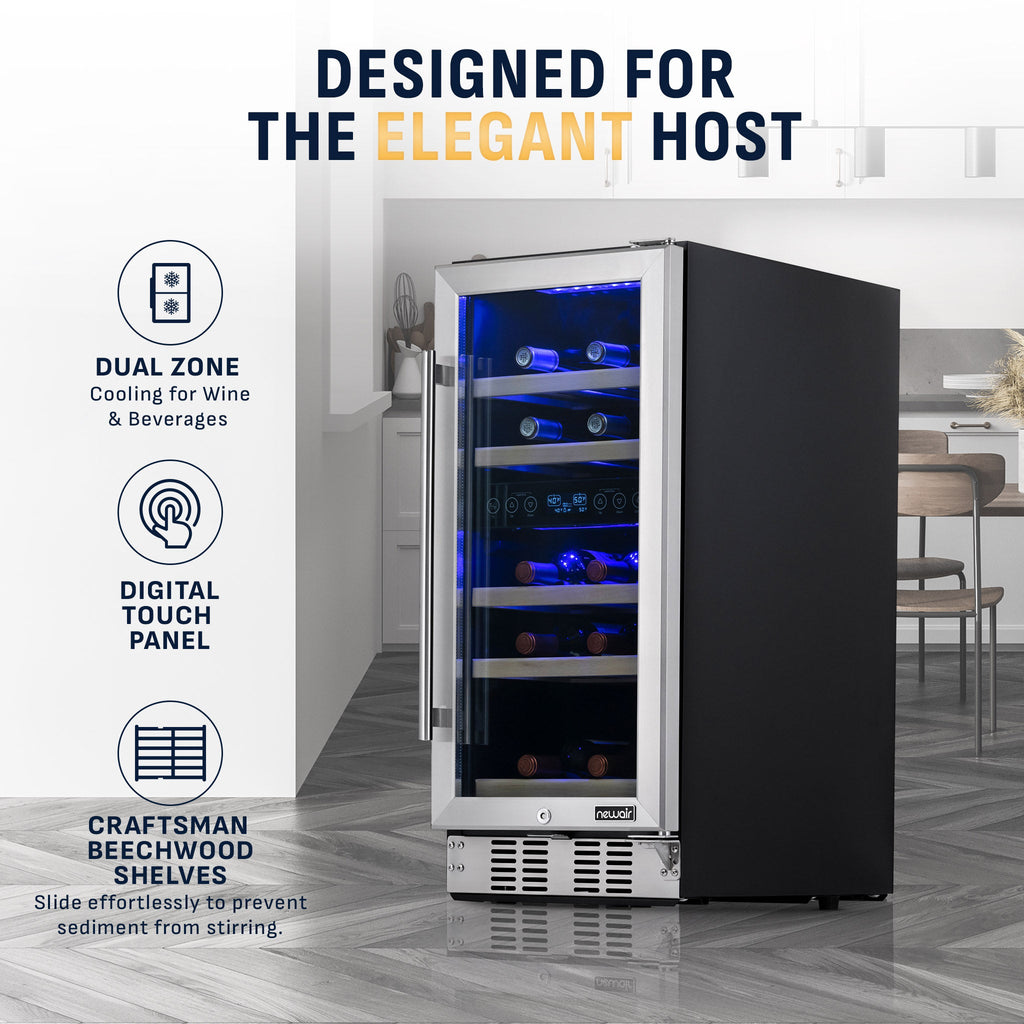 Newair® 29-Bottle 14.8" Stainless Steel Built-In Dual Zone Wine Fridge