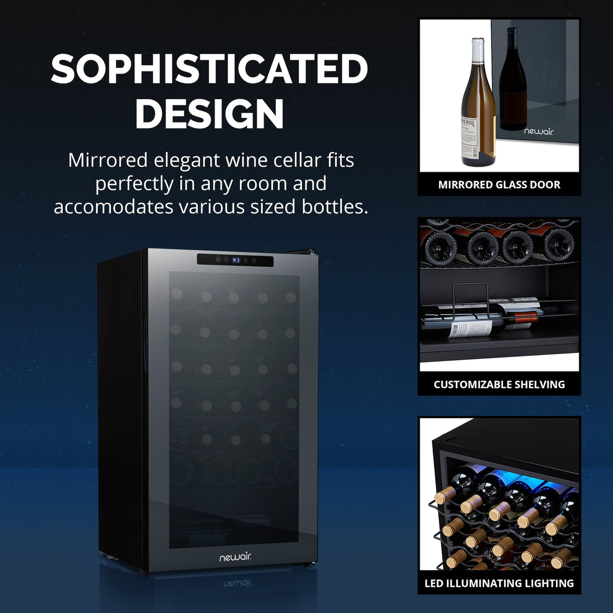 Newair® 34-Bottle 18.7" Black Freestanding Wine Fridge