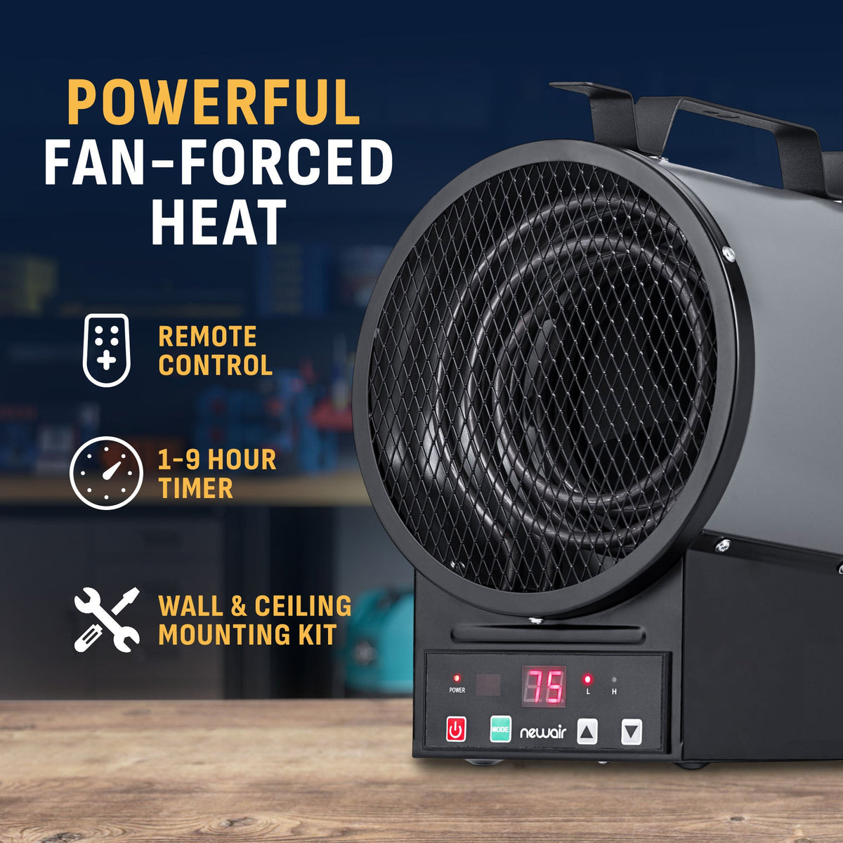 Newair® Electric Garage Heater - Freestanding or Ceiling/Wall Mounted