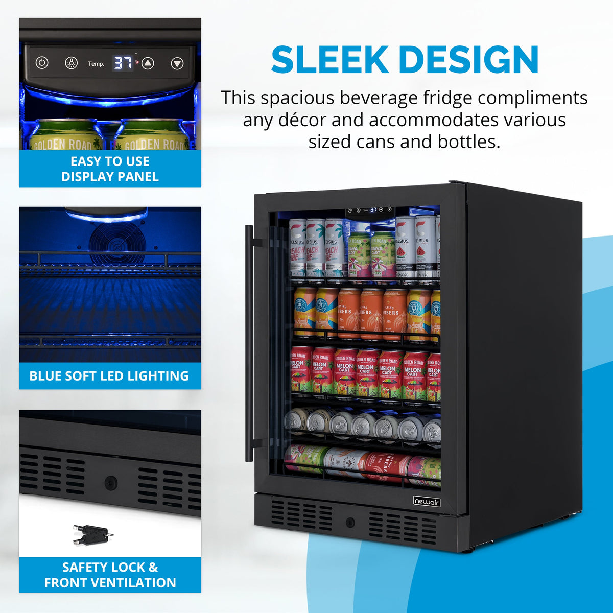 Newair® 177-Can Built-In or Freestanding Black Beverage Fridge - 24"