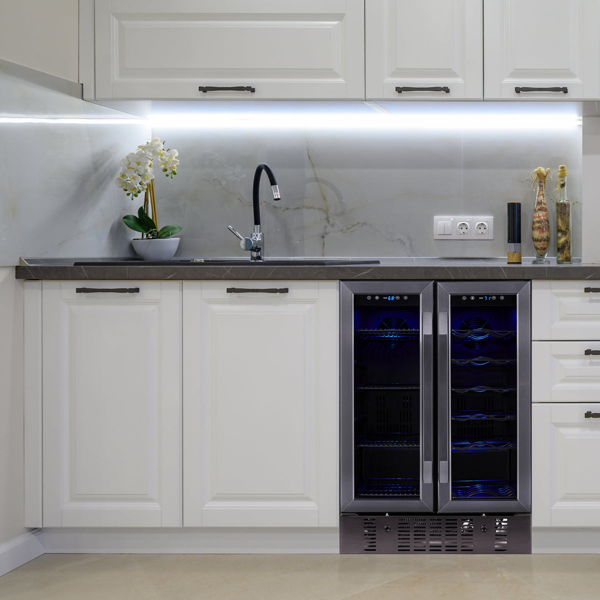 Newair® 24" Black Stainless Steel Dual Zone Wine and Beverage Fridge