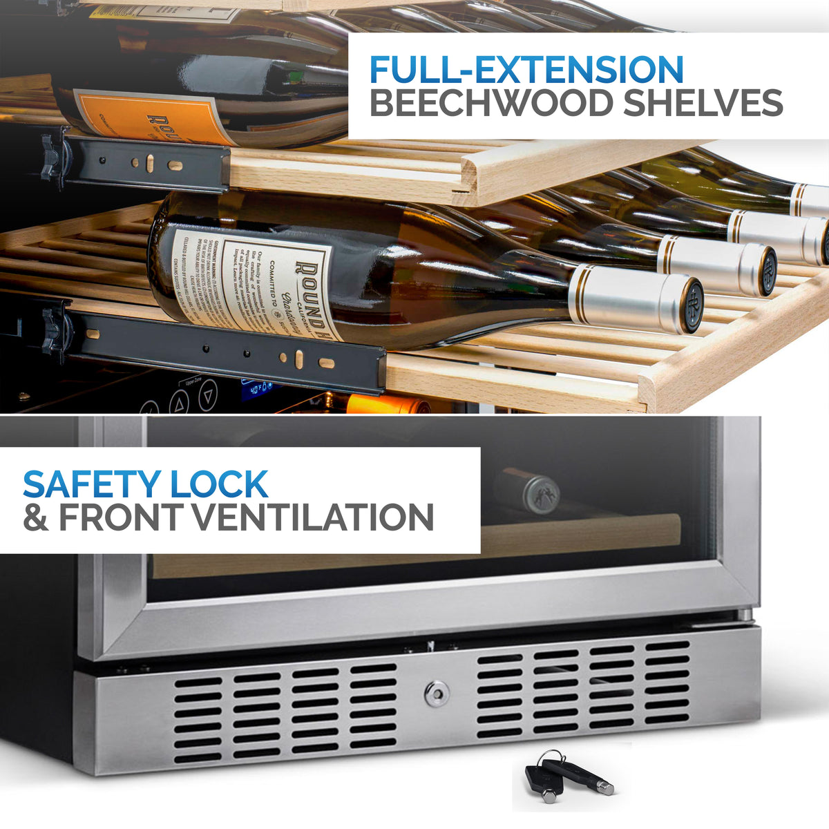 Newair® 160-Bottle 27" Built-In Dual Zone Wine Fridge - Stainless Steel