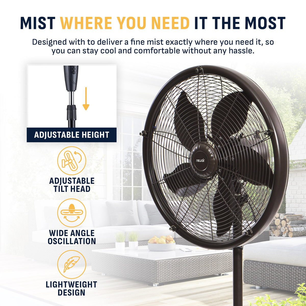 Newair® Outdoor Misting and Pedestal Fan Combination - 2,800 CFM