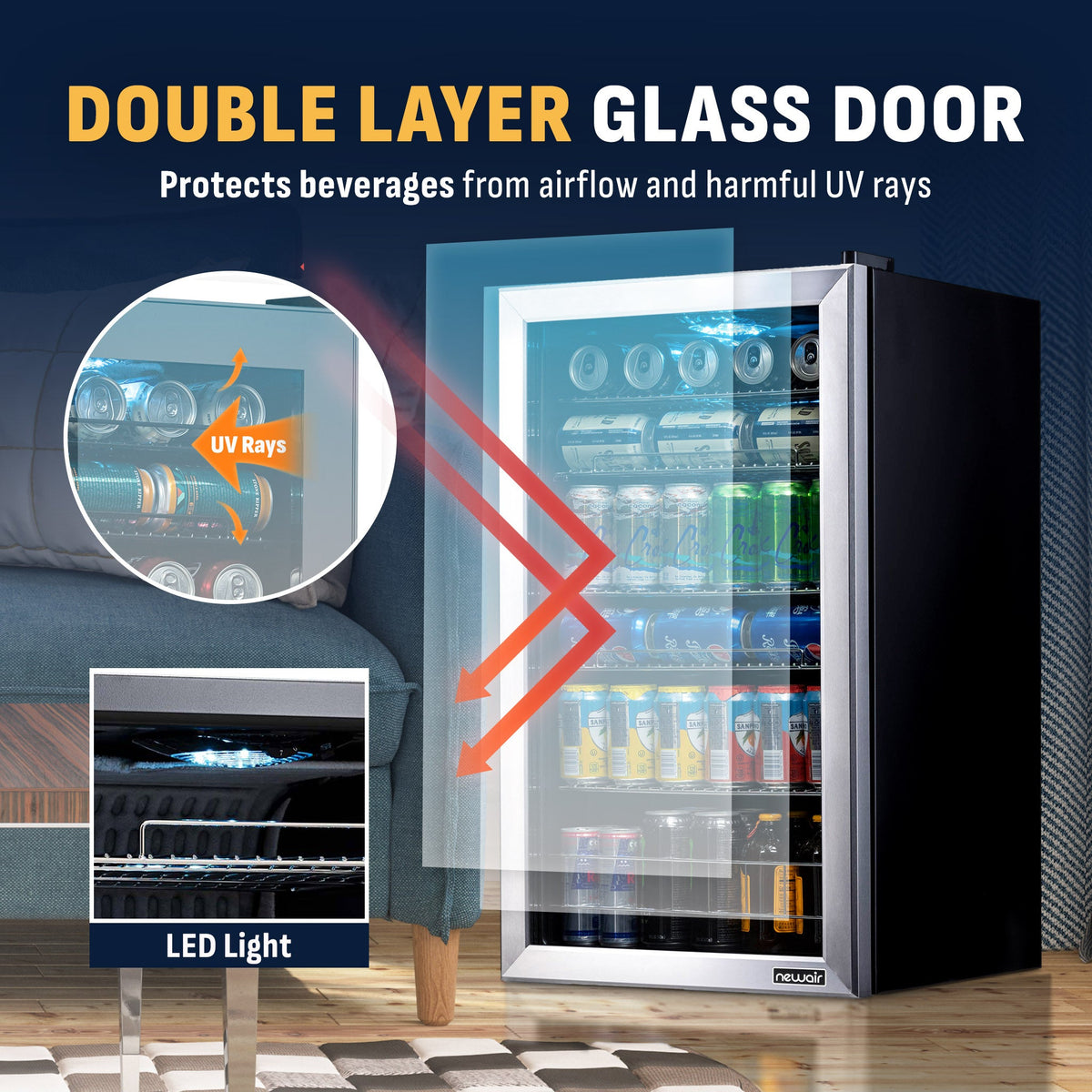 Newair® 126-Can Freestanding Stainless Steel Beverage Fridge - 18.9"