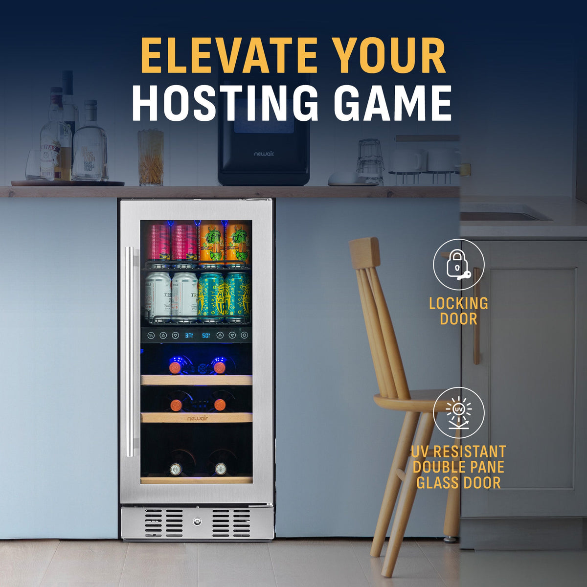 Newair® 48-Can, 9-Bottle Built-in Dual Zone Beverage Fridge - 15"
