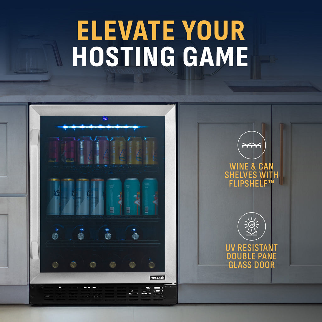 Newair® 179-Can, 49-Bottle Built-in or Freestanding Beverage Fridge - 24"