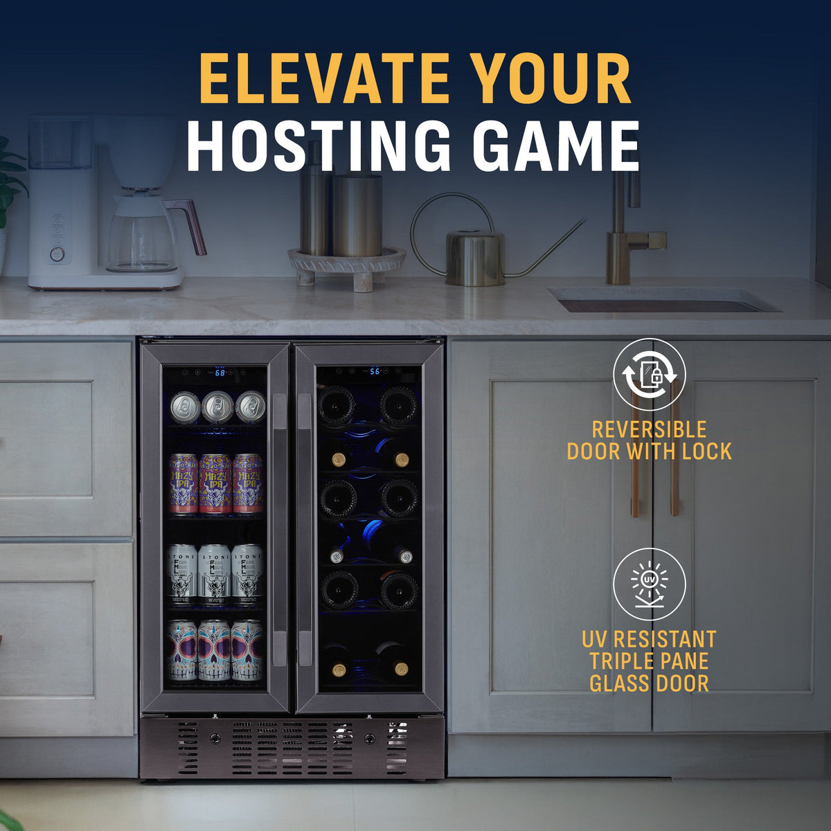 Newair® 24" Black Stainless Steel Dual Zone Wine and Beverage Fridge