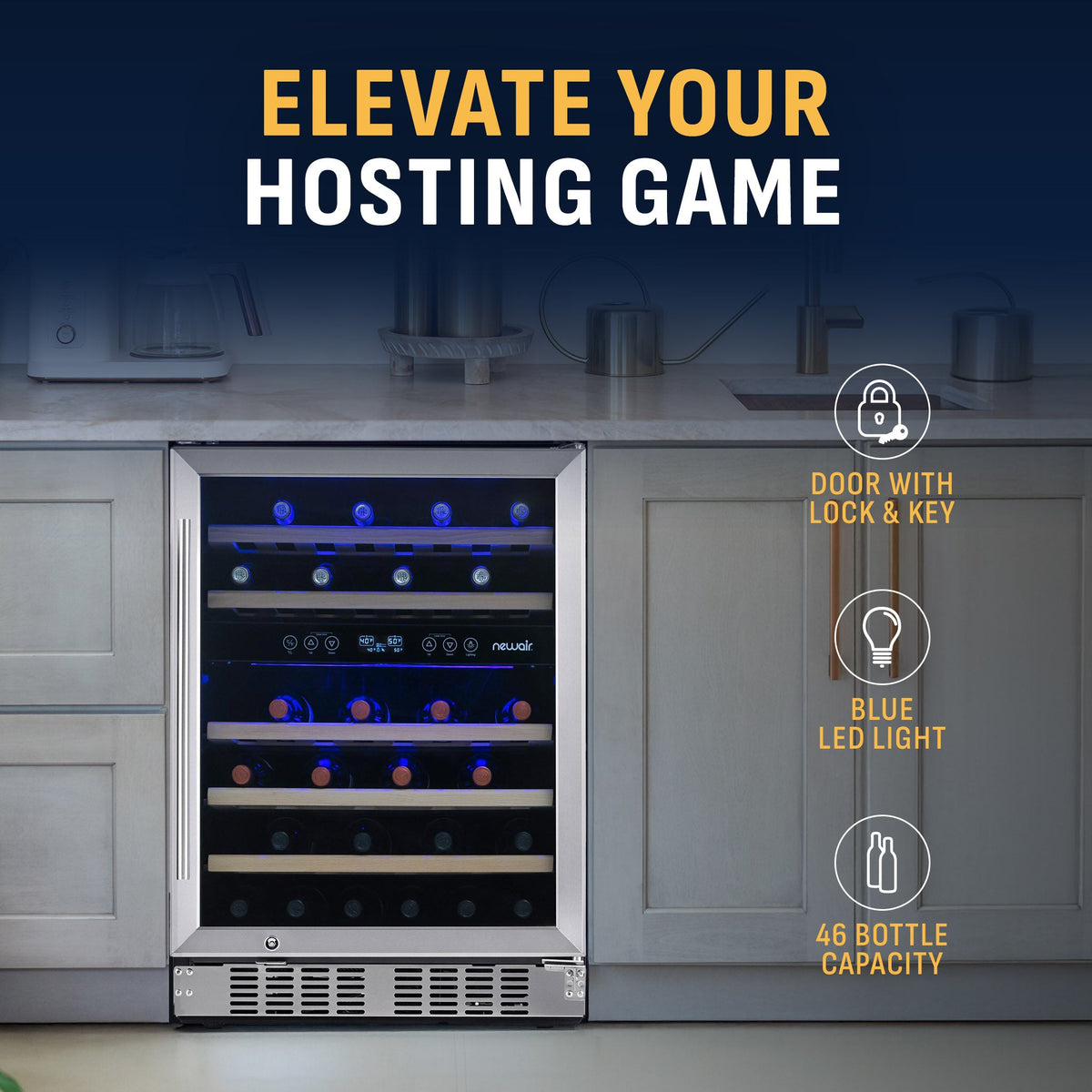 Newair® Premium 46-Bottle Built-In Dual Zone Wine Fridge in Stainless Steel -  23.5"