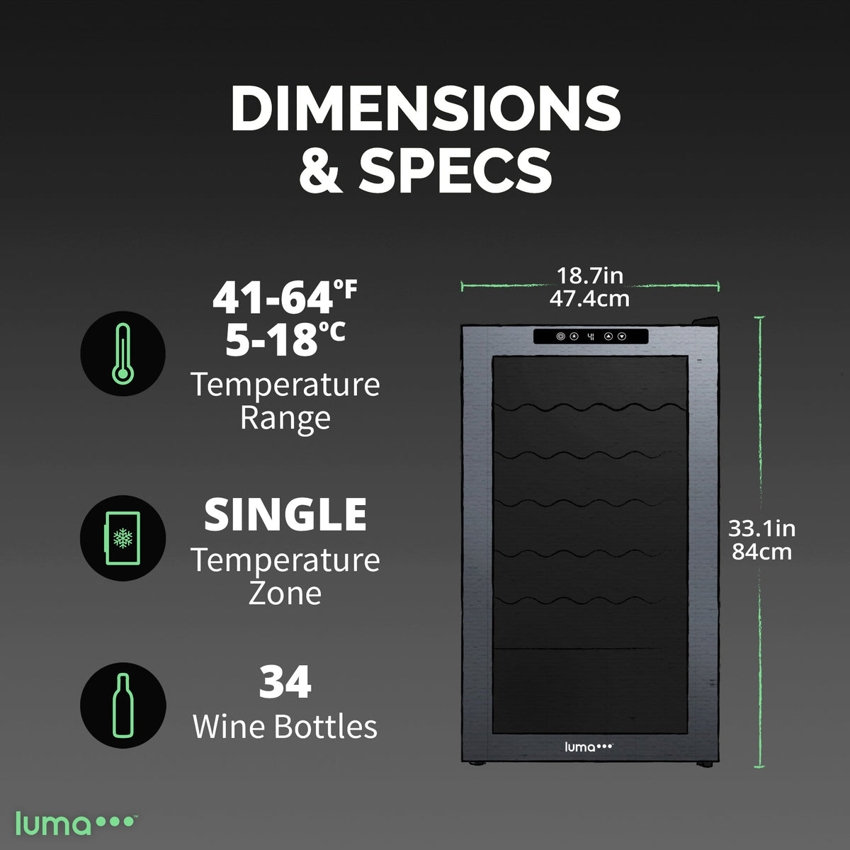 Luma® 34-Bottle 18.7" Black Freestanding Wine Fridge