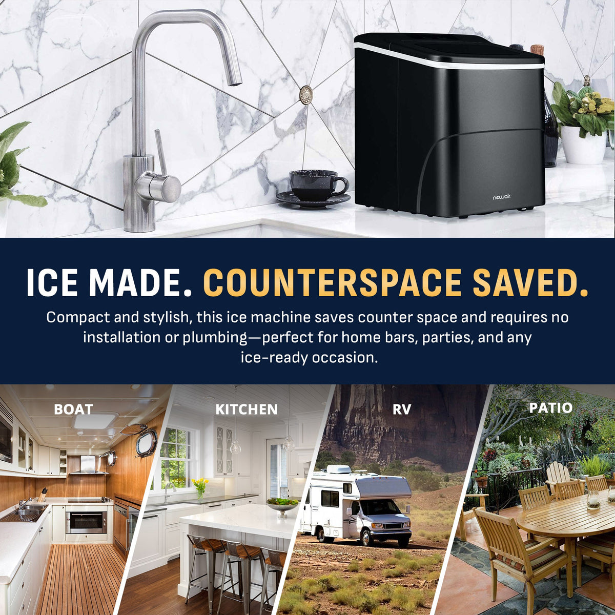 Newair® Countertop Bullet Ice Maker in Matte Black or Metallic Silver, 26 lbs/Day