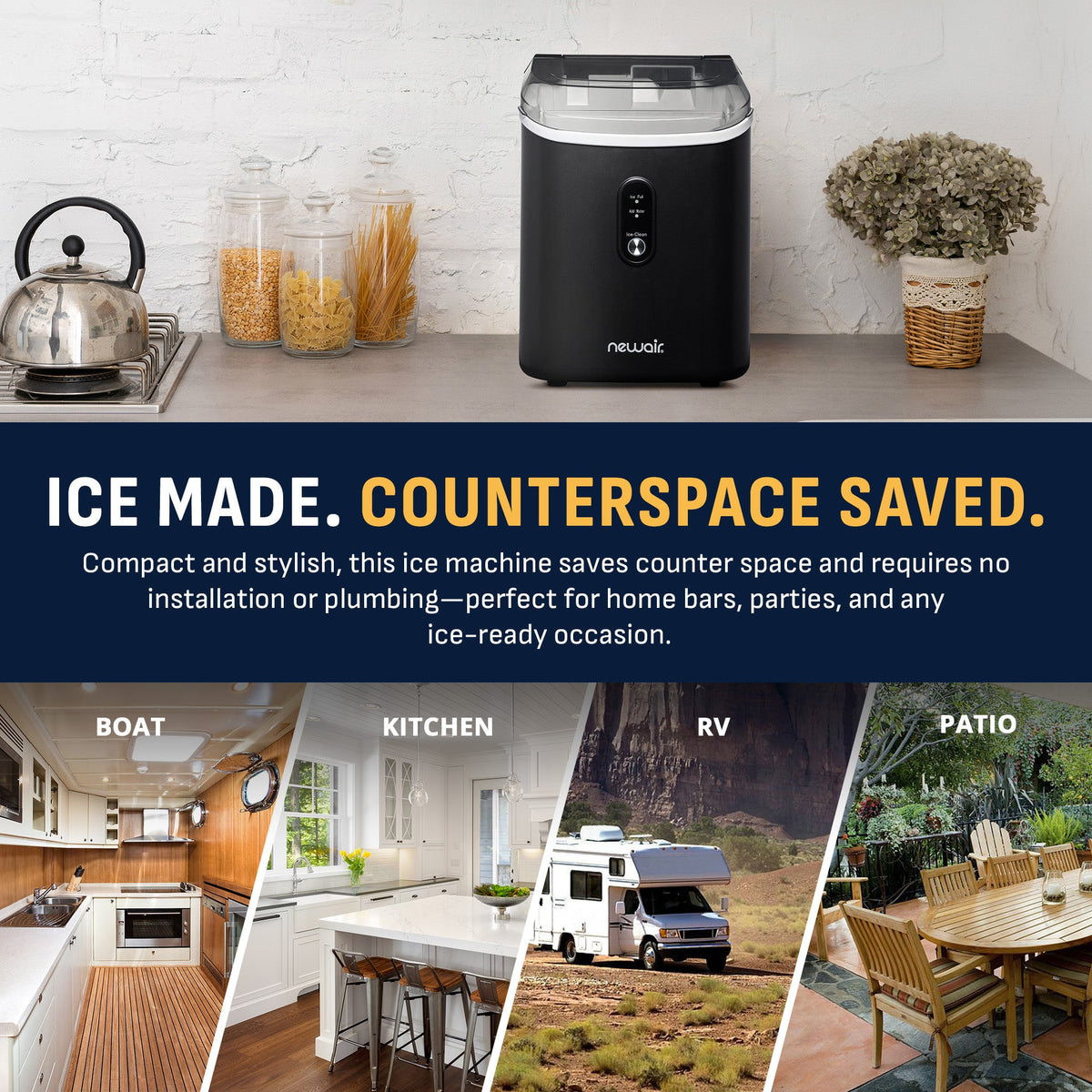 Newair® Countertop Nugget Ice Maker in Matte Black or Stainless Steel, 26 lbs/Day