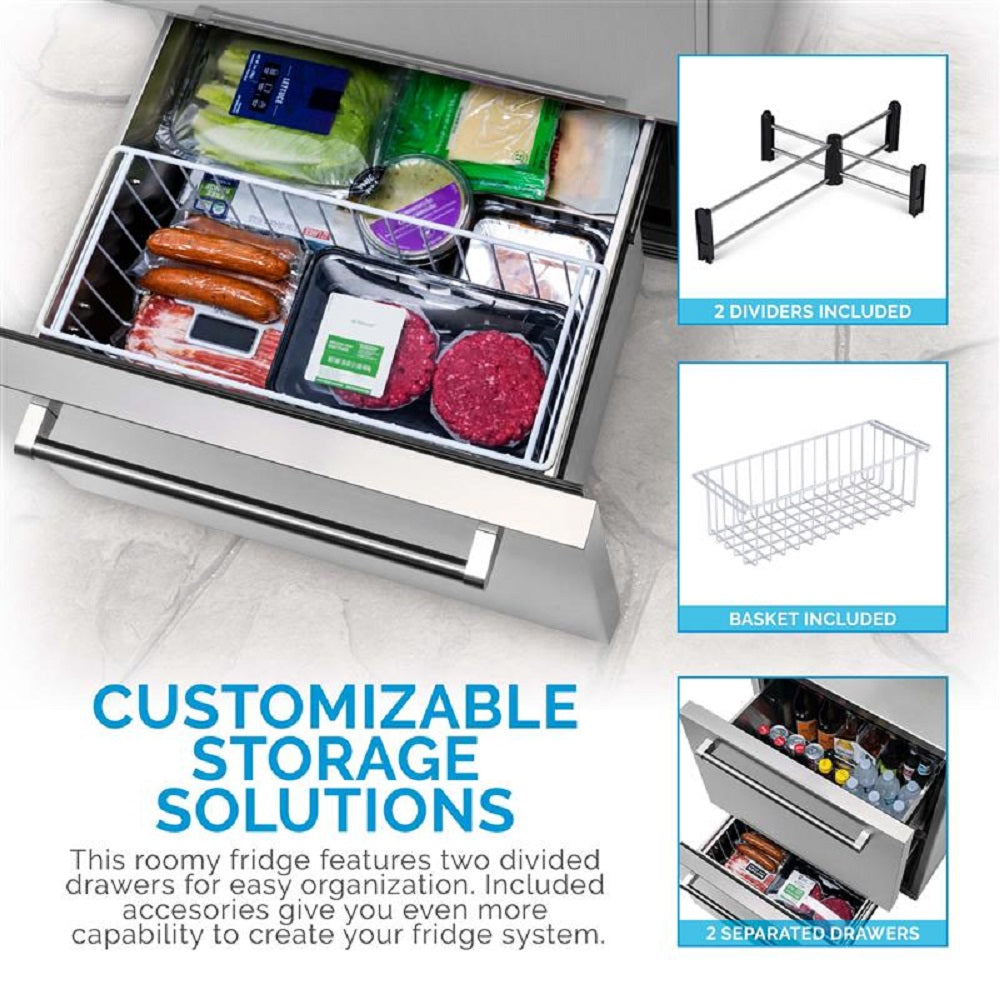 Newair® 24" 4.0 Cu. Ft. Commercial Built-In Stainless Steel Dual Drawer Beverage Fridge 23.6"