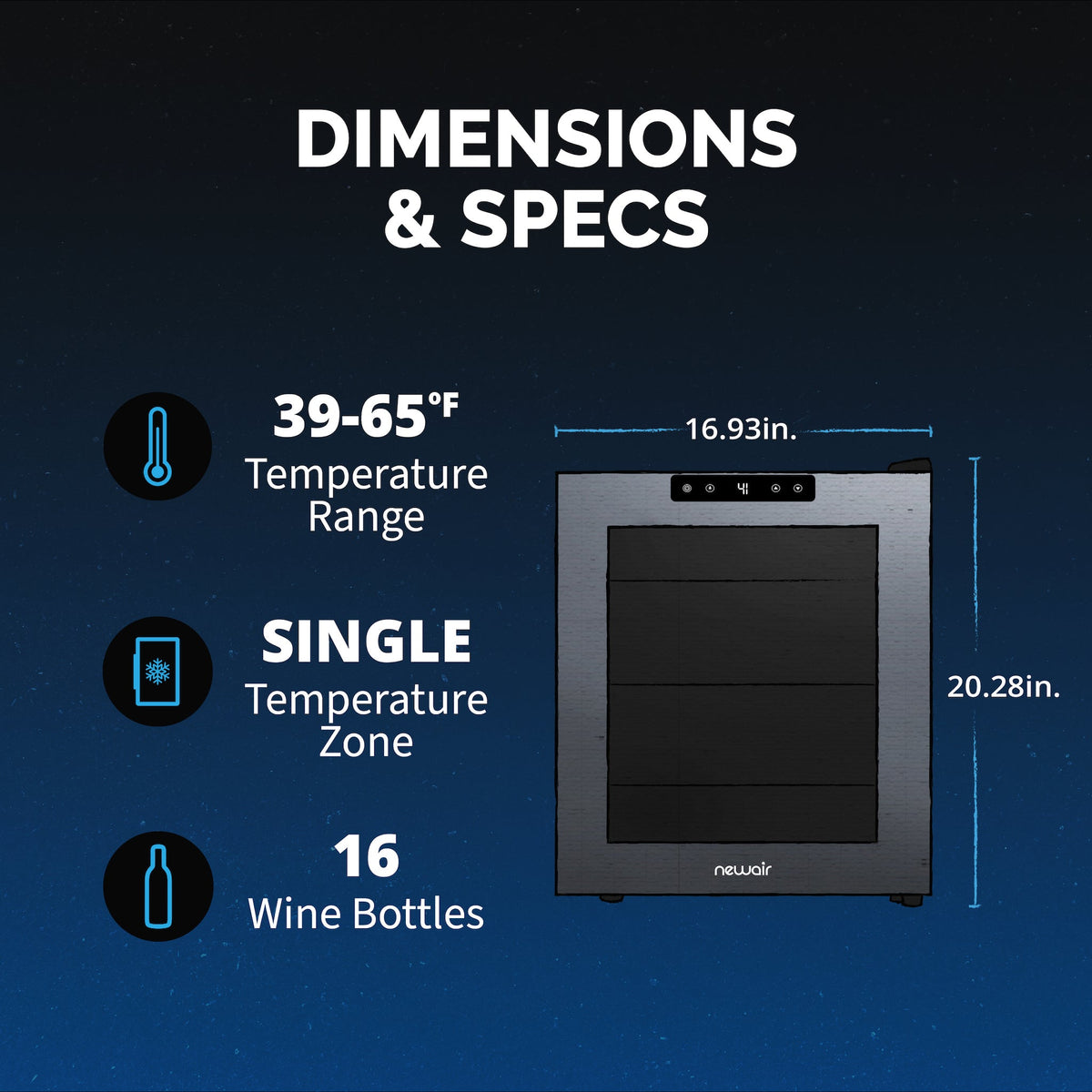 Newair® 16-Bottle 16.9" Shadowᵀᴹ Series Freestanding Wine Fridge