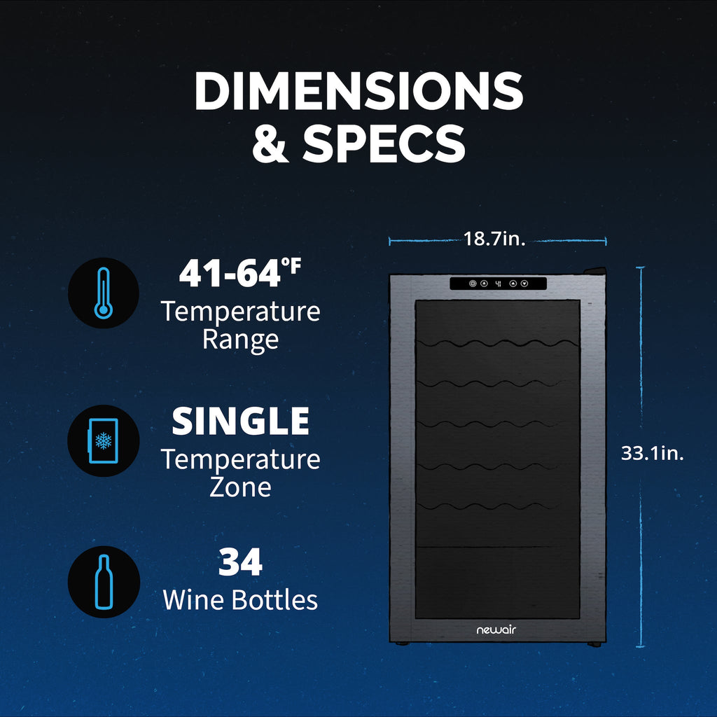 Newair® 34-Bottle 18.7" Black Freestanding Wine Fridge