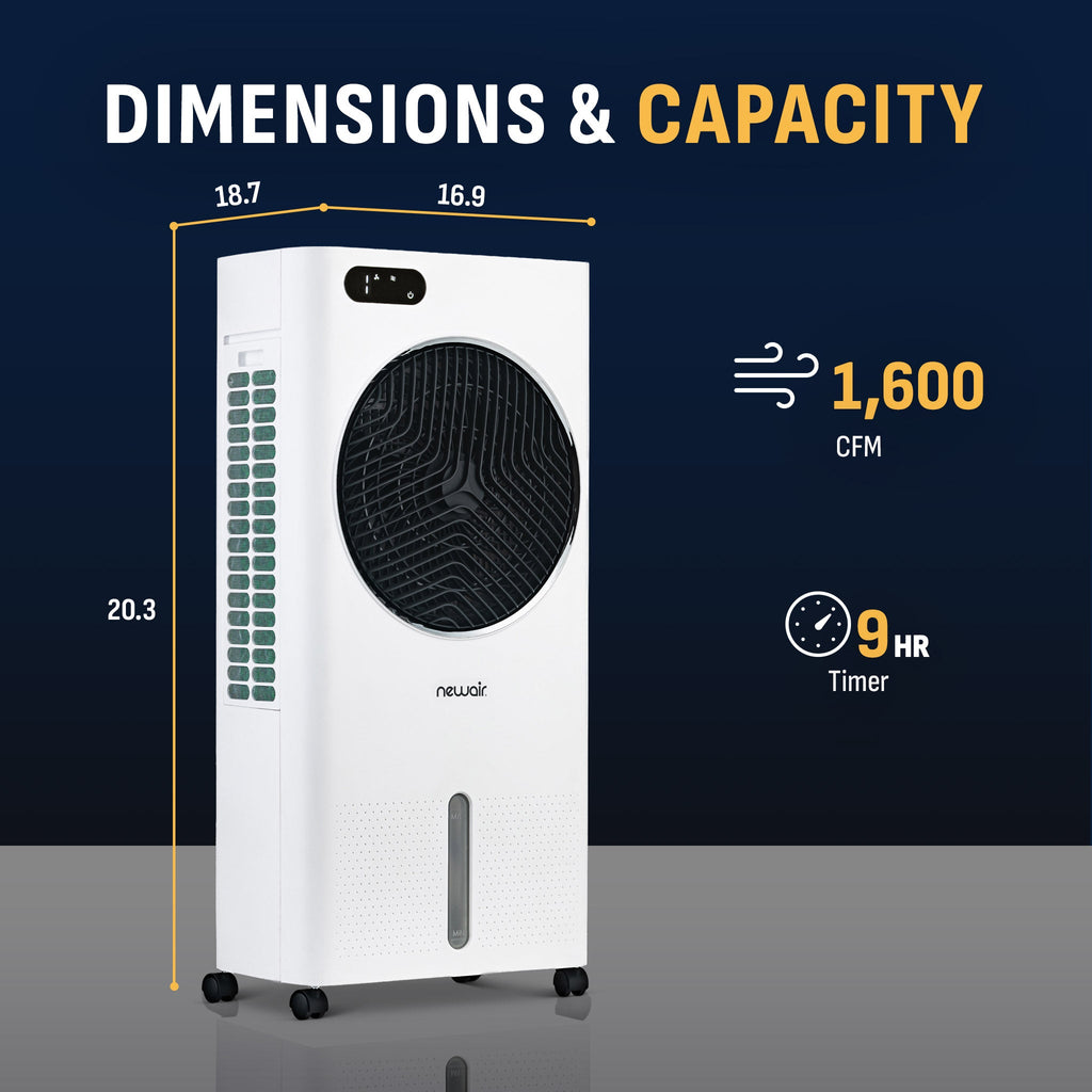 Newair® Evaporative Air Cooler and Portable Cooling Fan 1,600 CFM with Honeycomb Pad Cooling - White