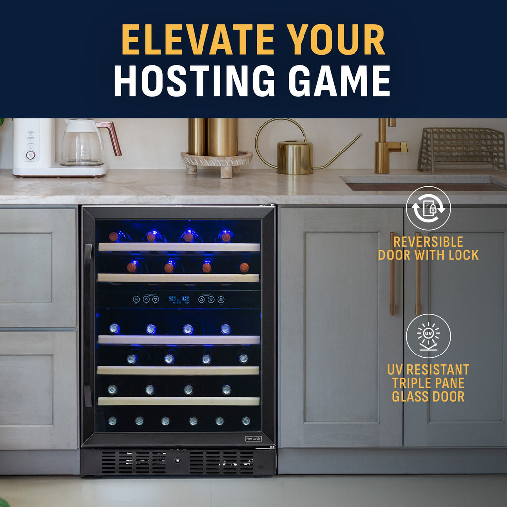 Newair® 46-Bottle 23.5" Black Stainless Steel Built-In Dual Zone Wine Cooler