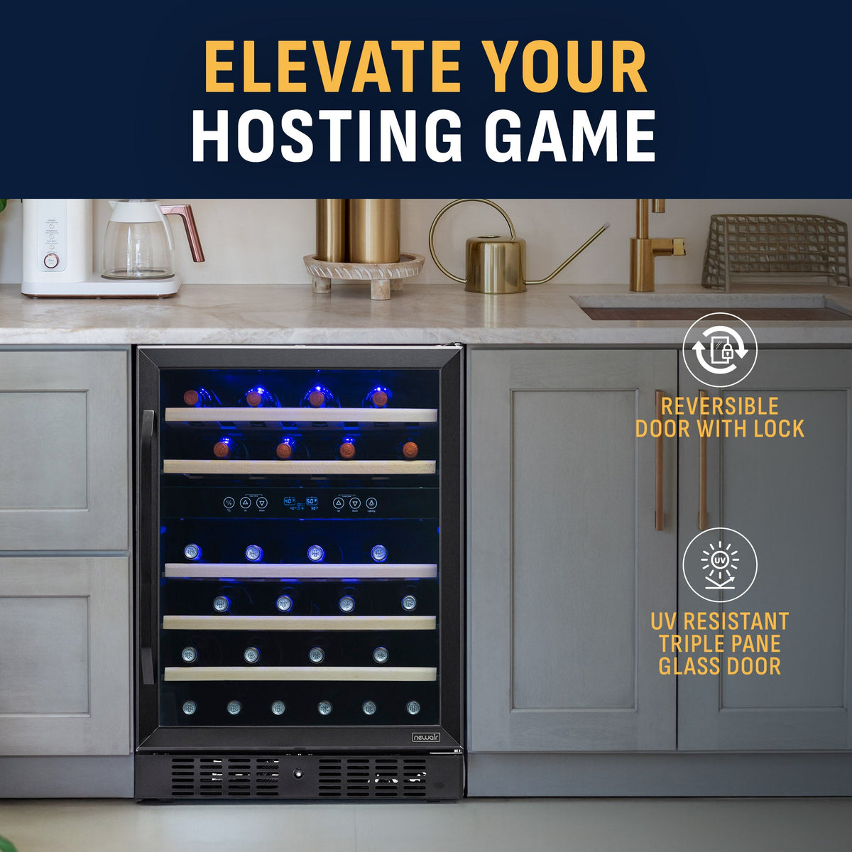 Newair® 46-Bottle 23.5" Black Stainless Steel Built-In Dual Zone Wine Cooler