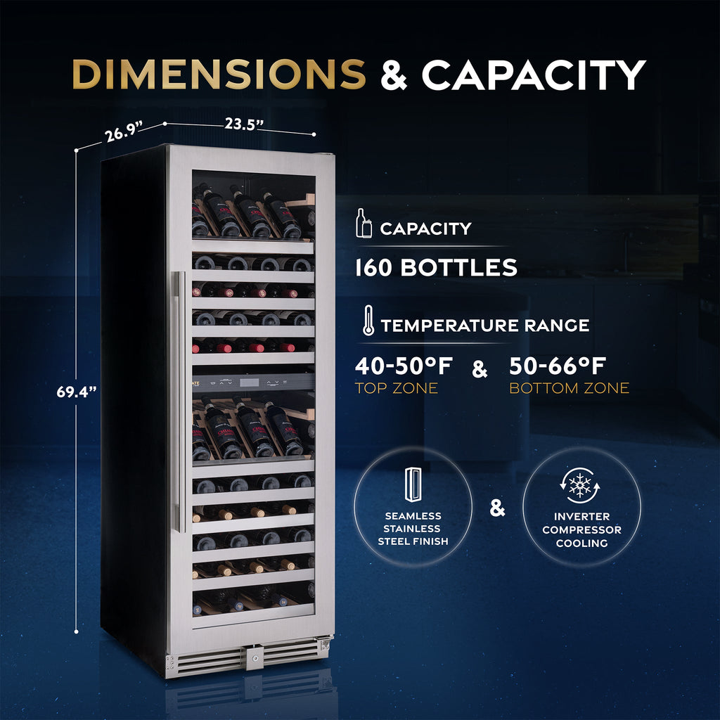 Newair® ESTATE 160-Bottle Freestanding Stainless Steel Wine Fridge - 29"