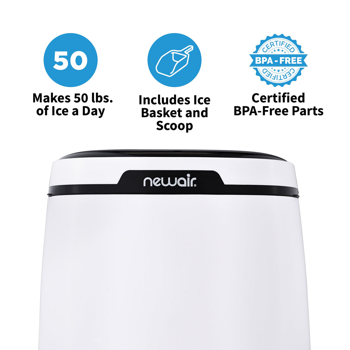 Newair® Countertop Ice Maker. Bullet Ice, 50 lbs/day - White