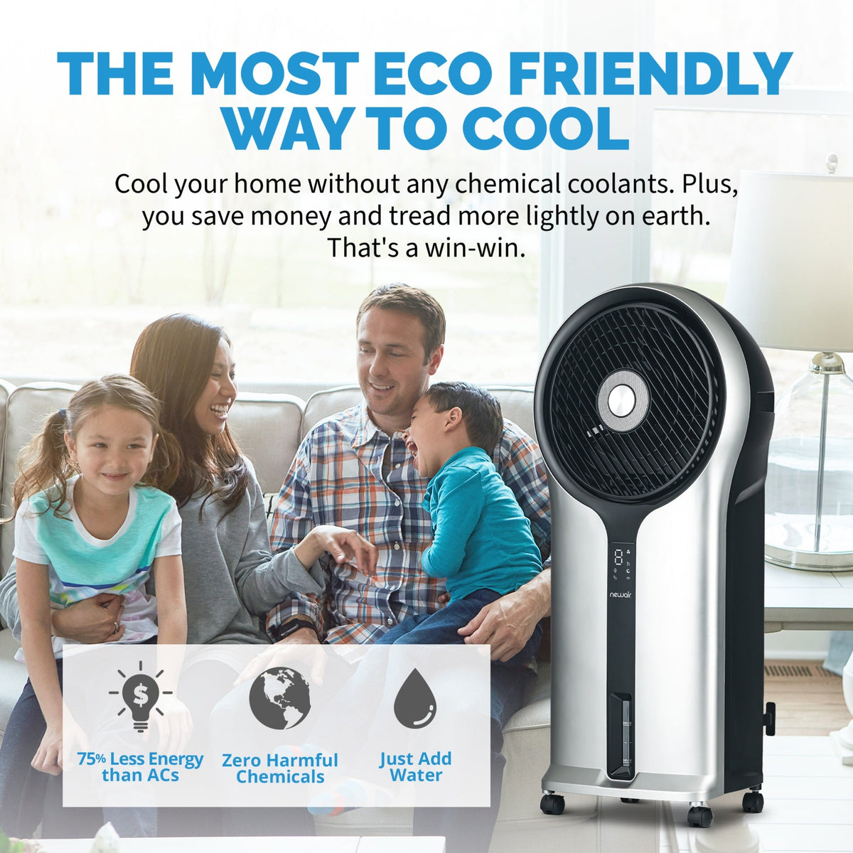 Newair® Evaporative Air Cooler and Portable Cooling Fan 470 CFM with Honeycomb Pad Cooling - Silver