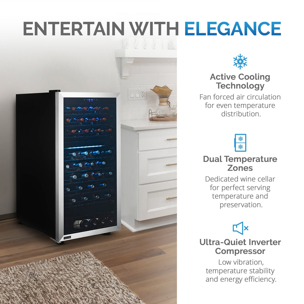 Newair® 76-Bottle 23" Stainless Steel Freestanding Dual Zone Wine Fridge