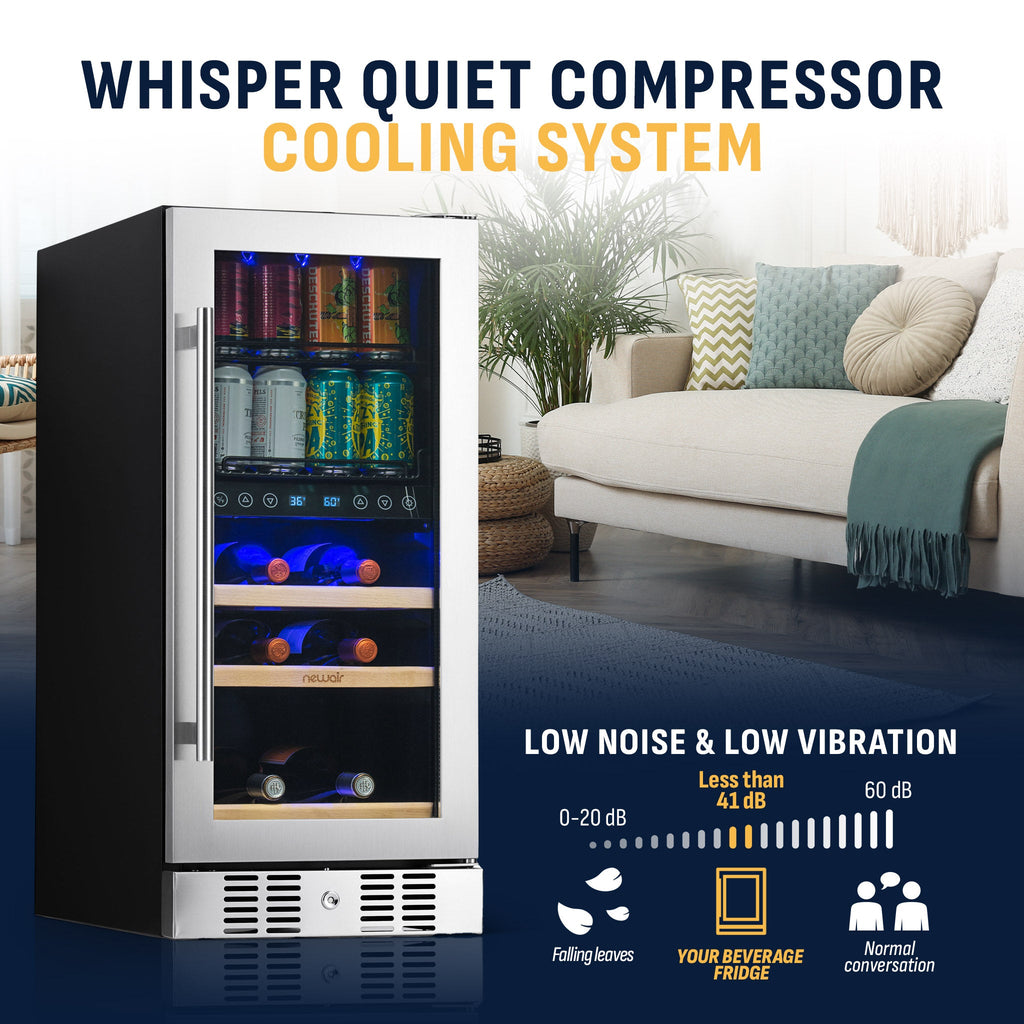 Newair® 48-Can, 9-Bottle Built-in Dual Zone Beverage Fridge - 15"