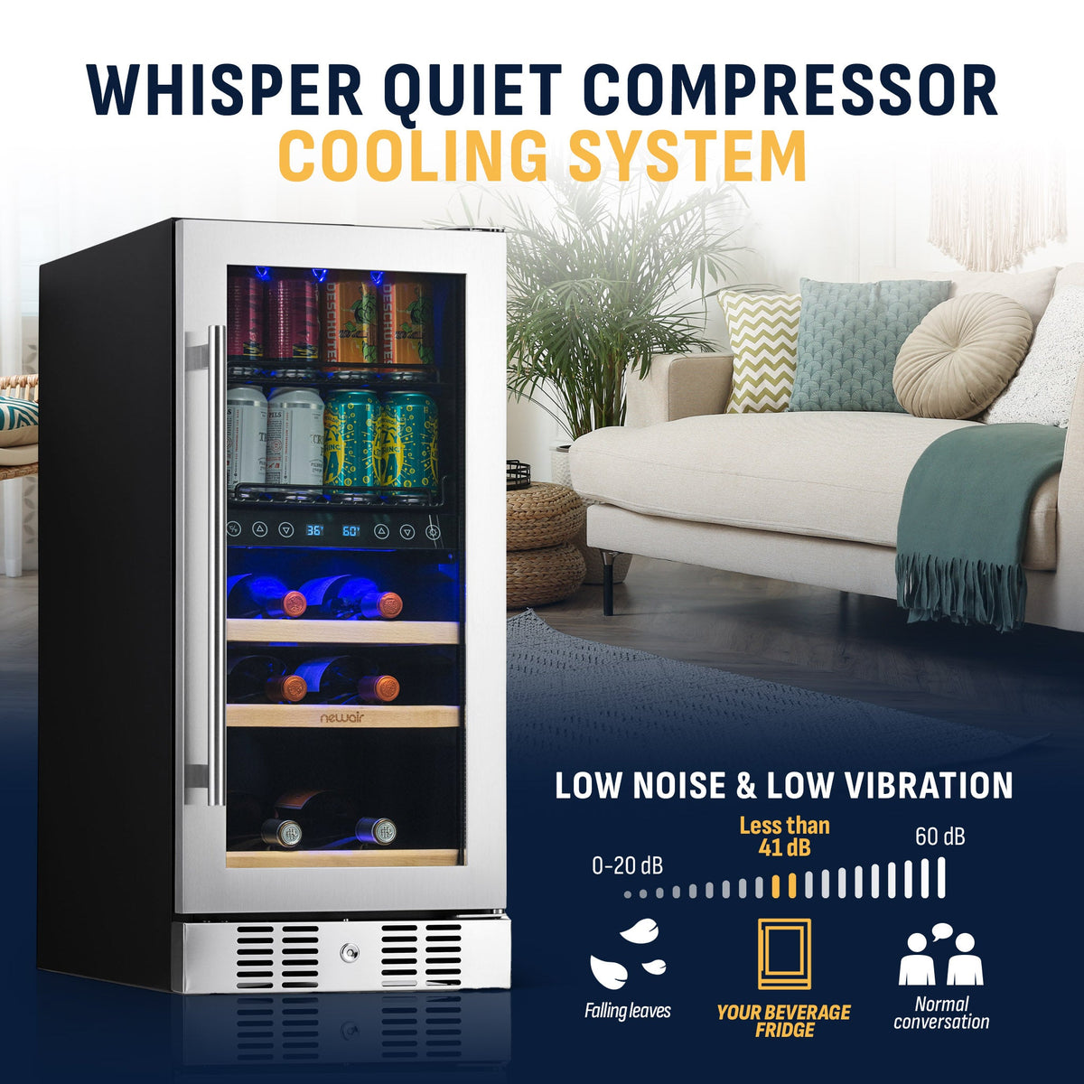 Newair® 48-Can, 9-Bottle Built-in Dual Zone Beverage Fridge - 15"