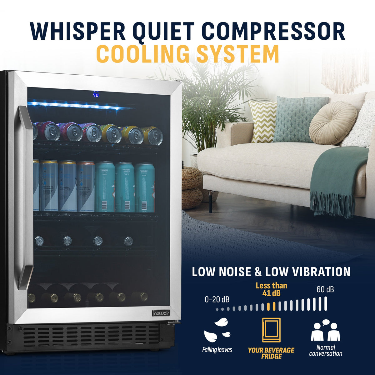 Newair® 179-Can, 49-Bottle Built-in or Freestanding Beverage Fridge - 24"