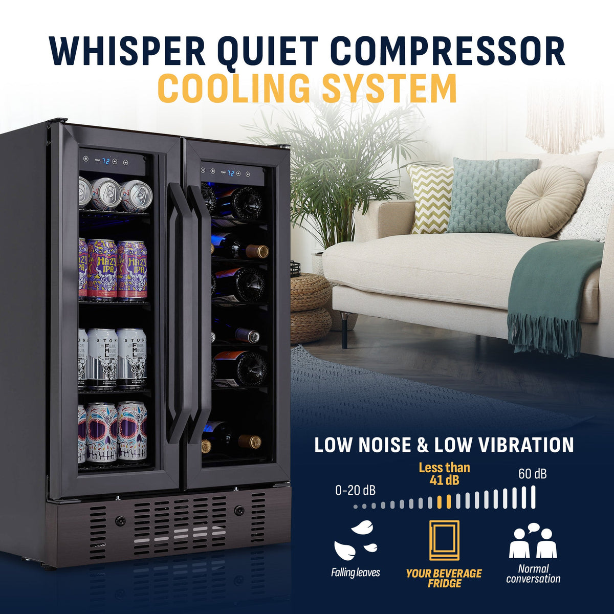 Newair® 24" Black Stainless Steel Dual Zone Wine and Beverage Fridge