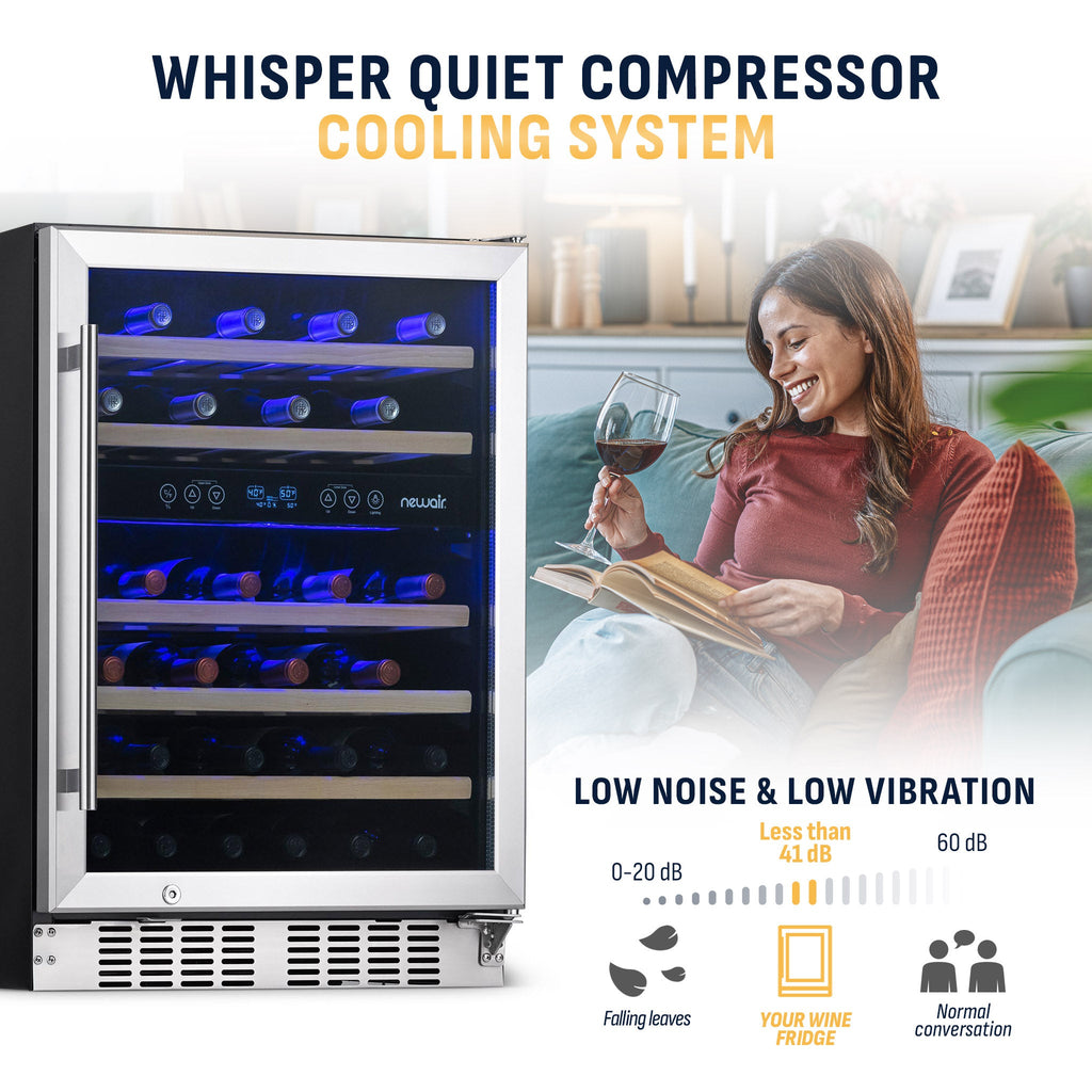 Newair® Premium 46-Bottle Built-In Dual Zone Wine Fridge in Stainless Steel -  23.5"