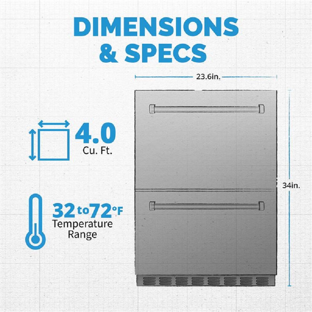 Newair® 24" 4.0 Cu. Ft. Commercial Built-In Stainless Steel Dual Drawer Beverage Fridge 23.6"